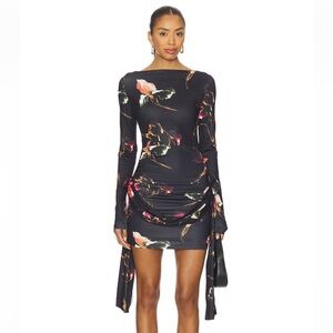 Lioness Black Floral Long Sleeve Dress MEDIUM